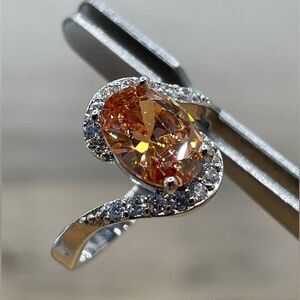 Exquisite Oval Cut Yellow Citrine Topaz Diamond CZ Silver Plated Elegant Ring